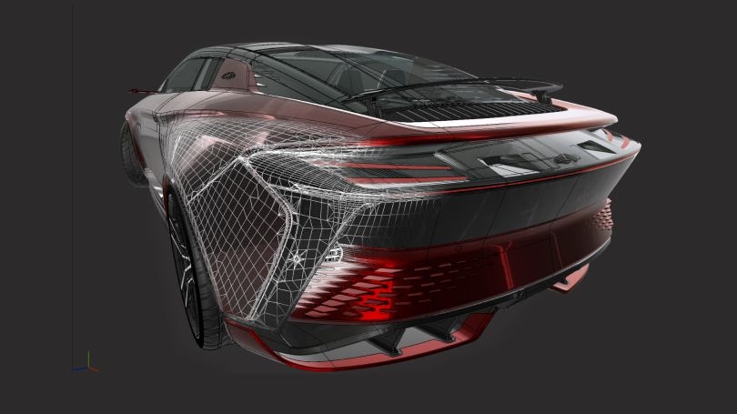 Modelo 3D de un coche fabricado con Pixyz